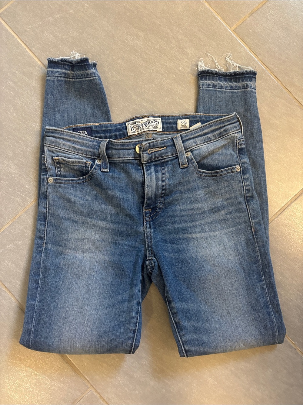 Lucky Brand Women's Mid-Blue Skinny Jeans with Frayed Hem